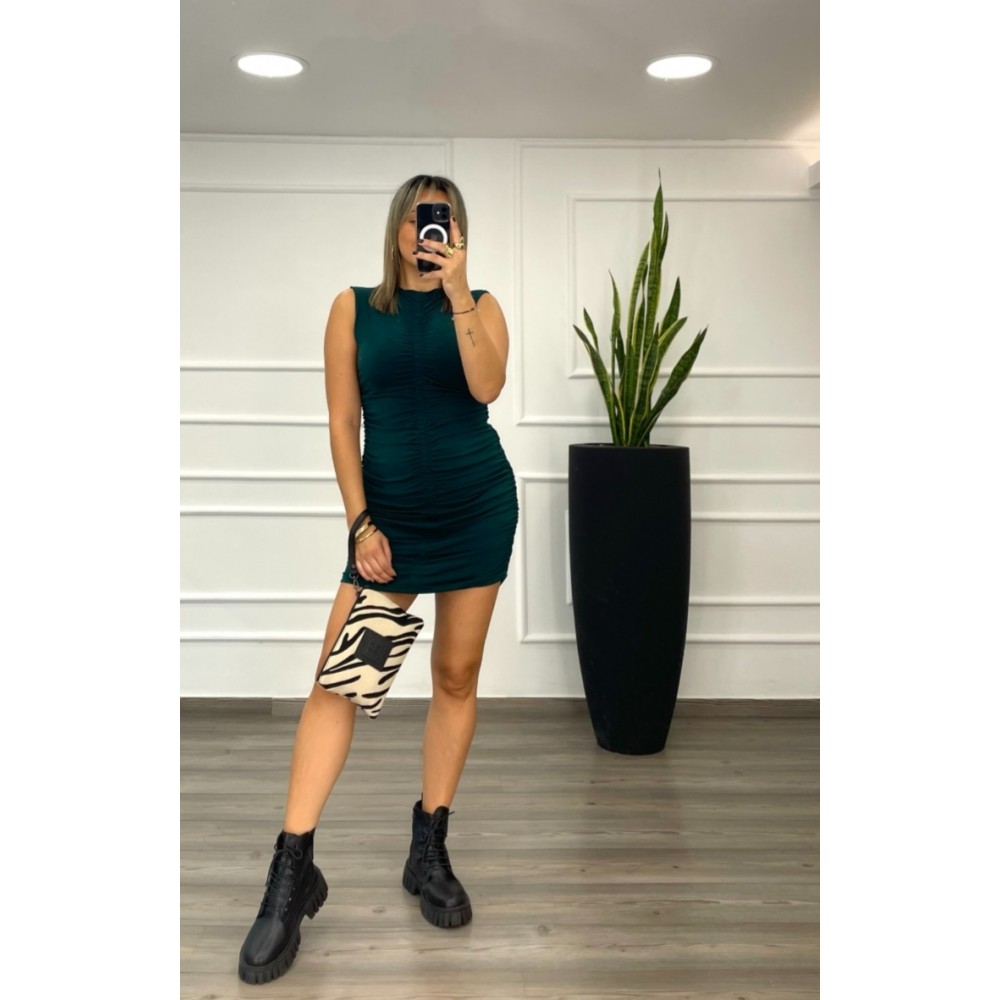 Φόρεμα Κοντό Midi Με Σούρα Super Jersey Little Dress -Κυπαρισσί- 28402