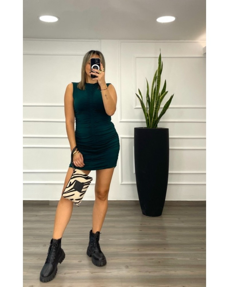 Φόρεμα Κοντό Midi Με Σούρα Super Jersey Little Dress -Κυπαρισσί- 28402