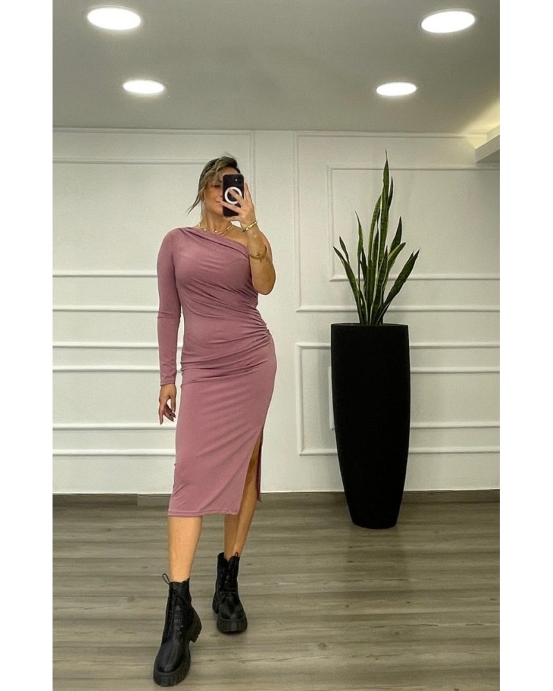 Φόρεμα Εφαρμοστό Με Ένα Ώμο Και Σούρα Super Jersey -Nude- 28405