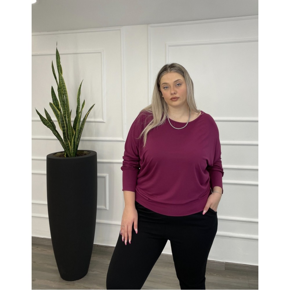 Μπλούζα Βισκόζ Μονόχρωμη Με Μπάσκα Plus Size -Magenta- 28540