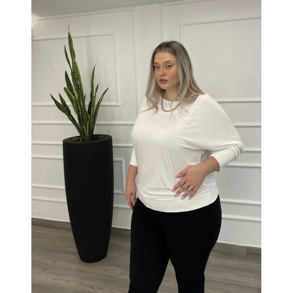 Μπλούζα Βισκόζ Μονόχρωμη Με Μπάσκα Plus Size -Εκρού- 28540