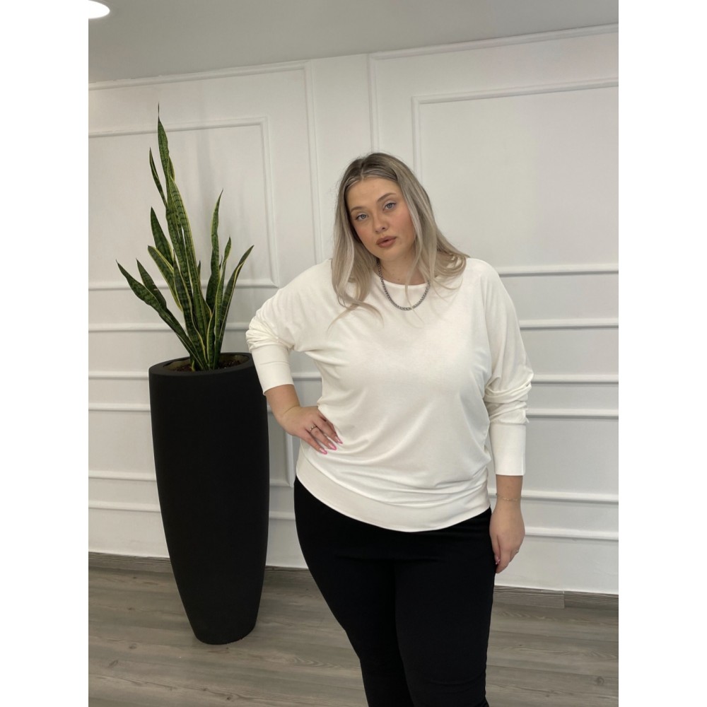 Μπλούζα Βισκόζ Μονόχρωμη Με Μπάσκα Plus Size -Εκρού- 28540