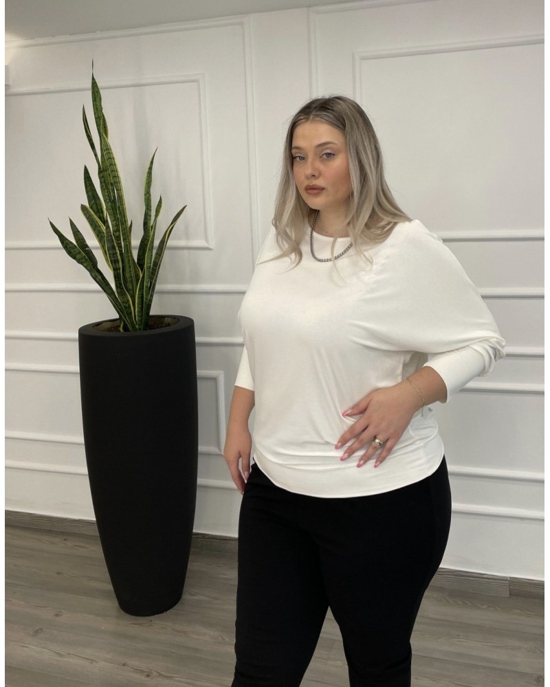 Μπλούζα Βισκόζ Μονόχρωμη Με Μπάσκα Plus Size -Εκρού- 28540