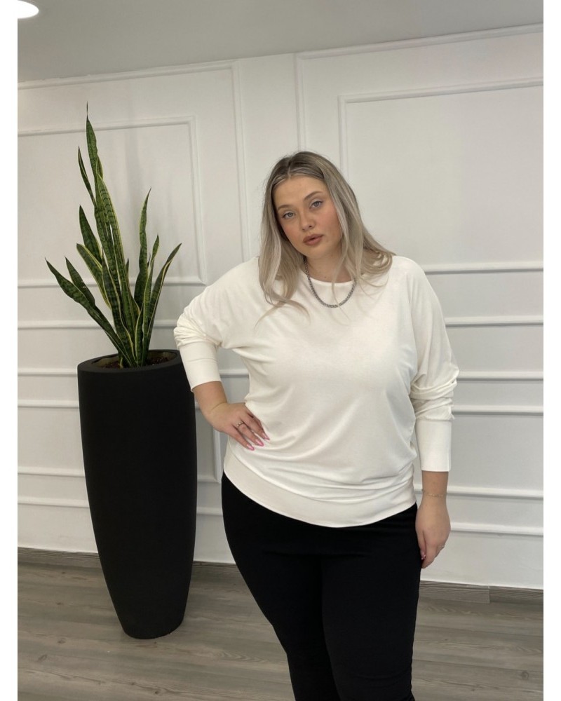 Μπλούζα Βισκόζ Μονόχρωμη Με Μπάσκα Plus Size -Εκρού- 28540