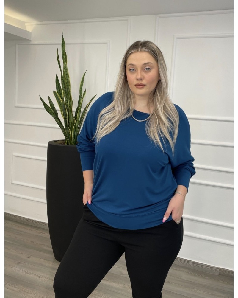 Μπλούζα Βισκόζ Μονόχρωμη Με Μπάσκα Plus Size -Μπλε Ρουά- 28540