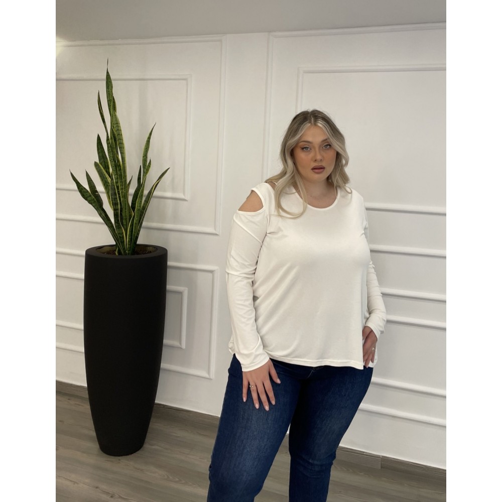 Μπλούζα Βισκόζ Με Άνοιγμα Στον Ώμο Plus Size -Εκρού- 28541
