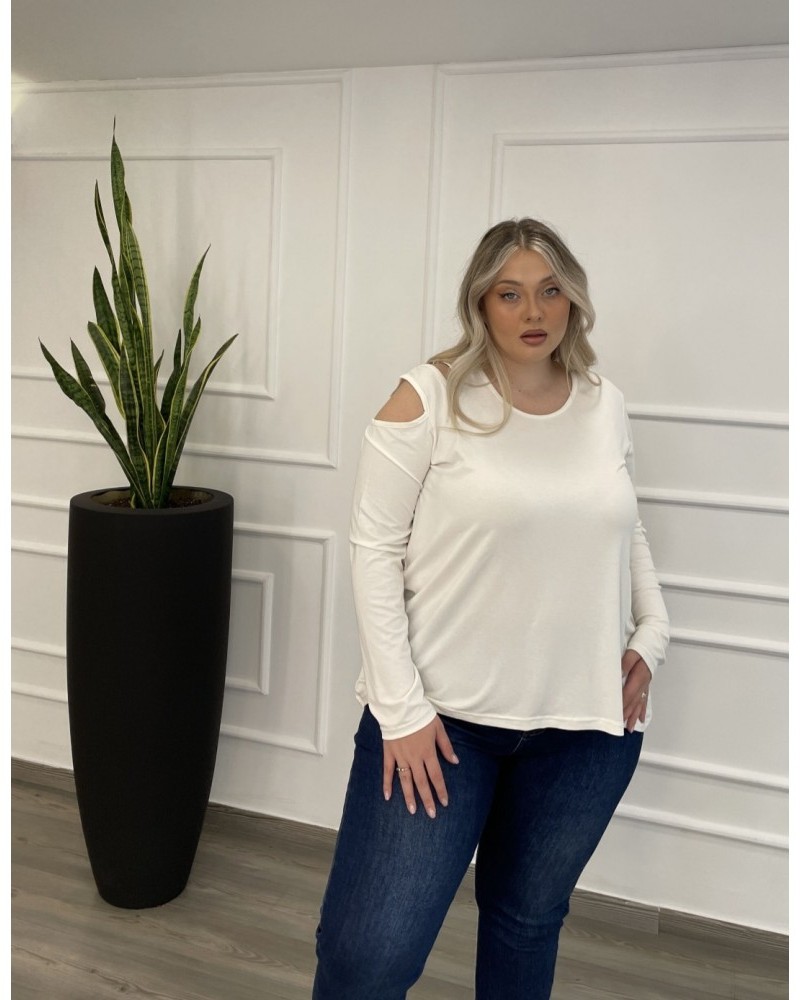 Μπλούζα Βισκόζ Με Άνοιγμα Στον Ώμο Plus Size -Εκρού- 28541