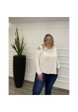 Μπλούζα Βισκόζ Με Άνοιγμα Στον Ώμο Plus Size -Εκρού- 28541