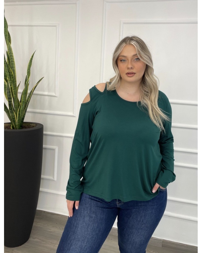 Μπλούζα Βισκόζ Με Άνοιγμα στον Ώμο Plus Size -Κυπαρισσί- 28541