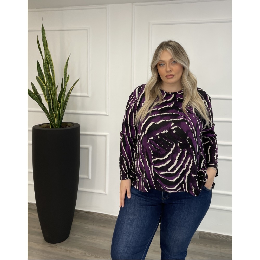 Μπλούζα Πλεκτή Plus Size -Εμπριμέ- 28545E