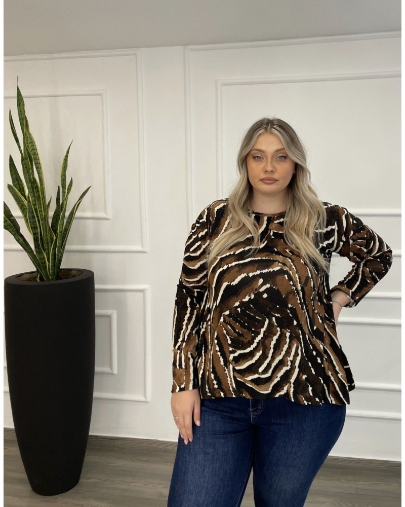Μπλούζα Πλεκτή Plus Size -Εμπριμέ- 28545E