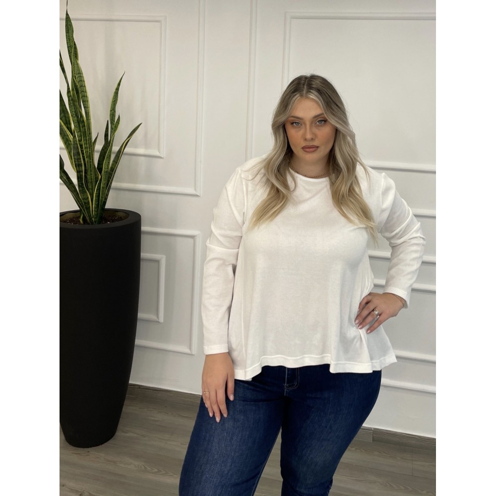 Μπλούζα Μονόχρωμη Πλεκτή Ασύμμετρη Plus Size -Λευκό- 28545