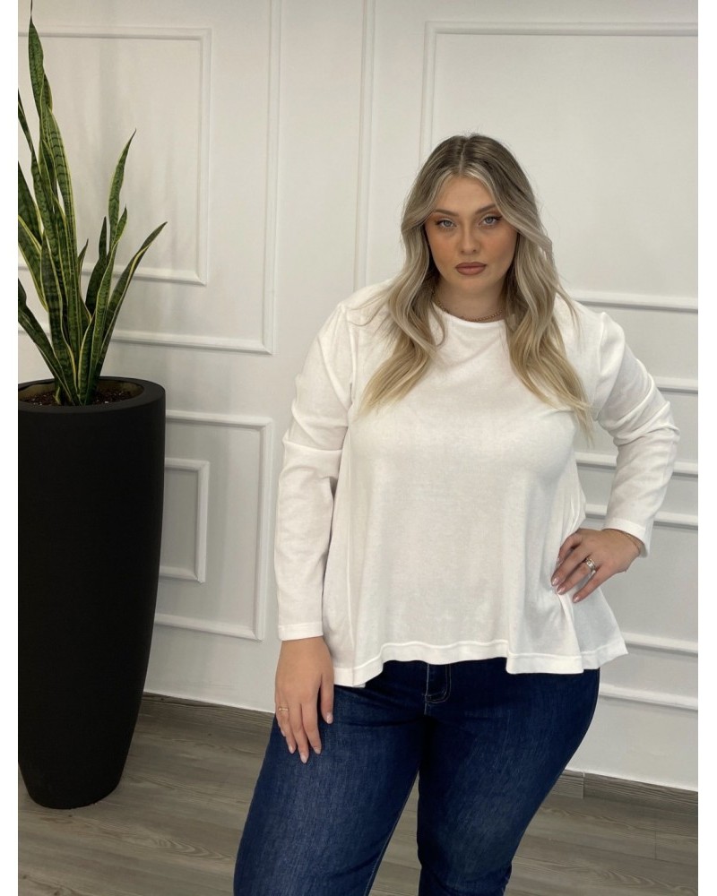 Μπλούζα Μονόχρωμη Πλεκτή Ασύμμετρη Plus Size -Λευκό- 28545