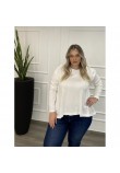 Μπλούζα Μονόχρωμη Πλεκτή Ασύμμετρη Plus Size -Λευκό- 28545
