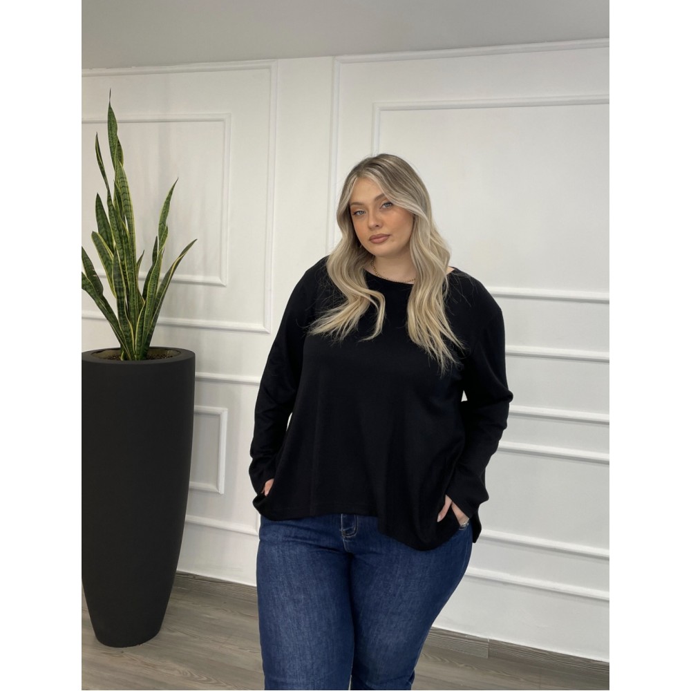 Μπλούζα Μονόχρωμη Πλεκτή Ασύμμετρη Plus Size -Μαύρο- 28545 Μπλούζα Μονόχρωμη Πλεκτή Ασύμμετρη Plus Size -Μαύρο- 28545