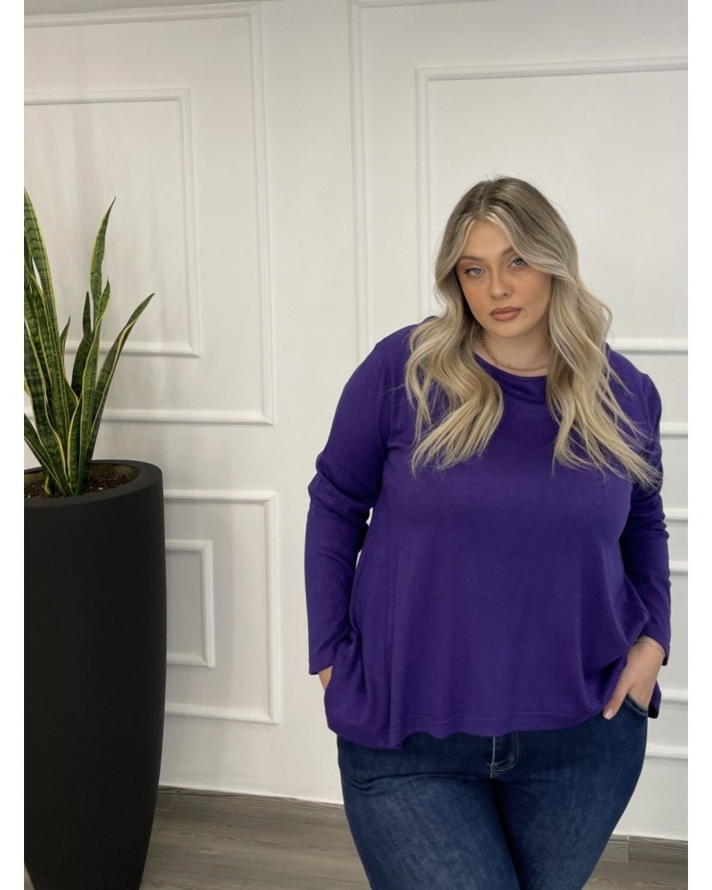 Μπλούζα Μονόχρωμη Πλεκτή Ασύμμετρη Plus Size -Μωβ- 28545
