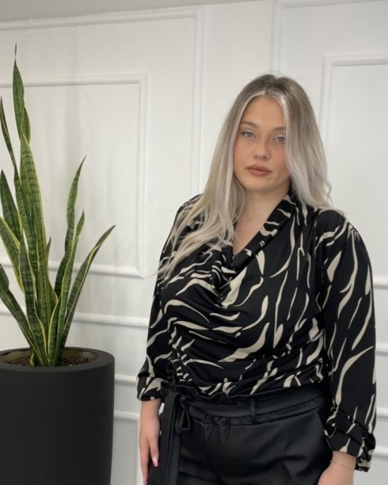 Μπλούζα με Νταπέ Μπούστο Plus Size -Εμπριμέ- 28546