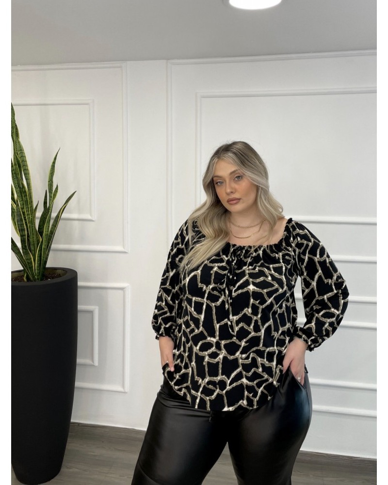 Μπλούζα Με Λάστιχο Στους Ώμους Super Jersey Plus Size -Εμπριμέ- 28548E