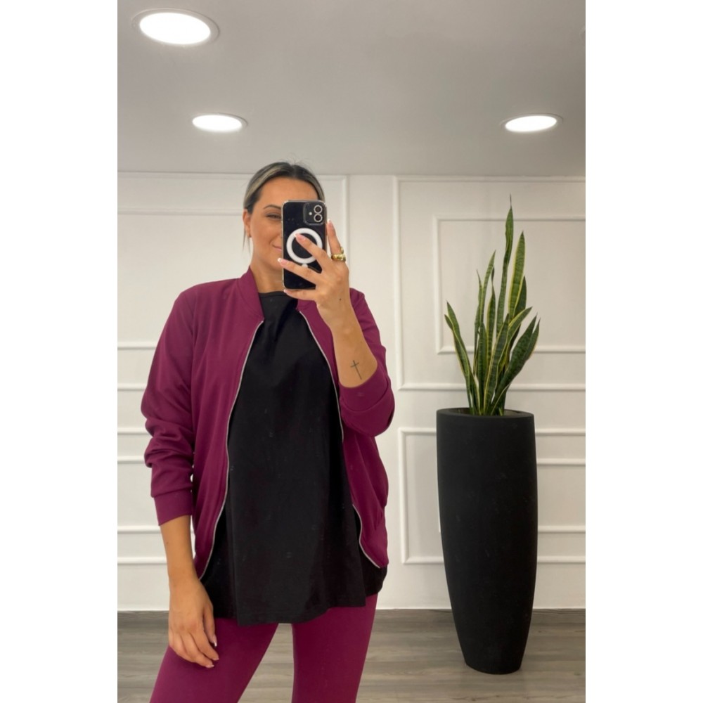 Bomber Jacket Skuba Crepe Μονόχρωμο Με Φερμουάρ -Magenta- 28700