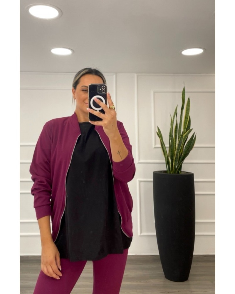 Bomber Jacket Skuba Crepe Μονόχρωμο Με Φερμουάρ -Magenta- 28700