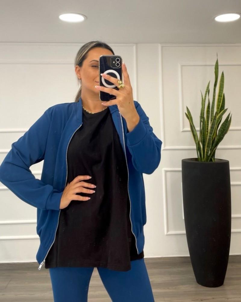 Bomber Jacket Skuba Crepe Μονόχρωμο Με Φερμουάρ -Μπλε Ρουά- 28700