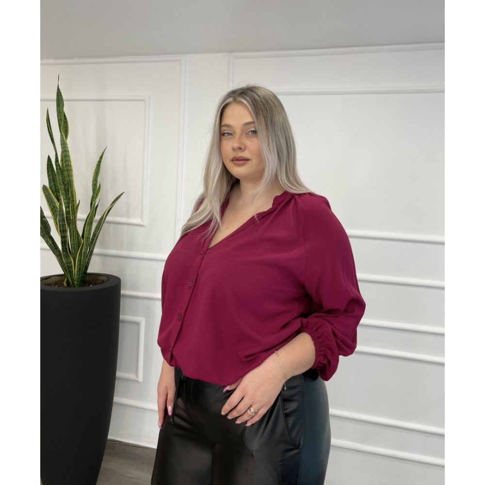 Πουκάμισο Βισκόζ Μονόχρωμο Με Μάο Γιακά Plus Size -Magenta- 28802