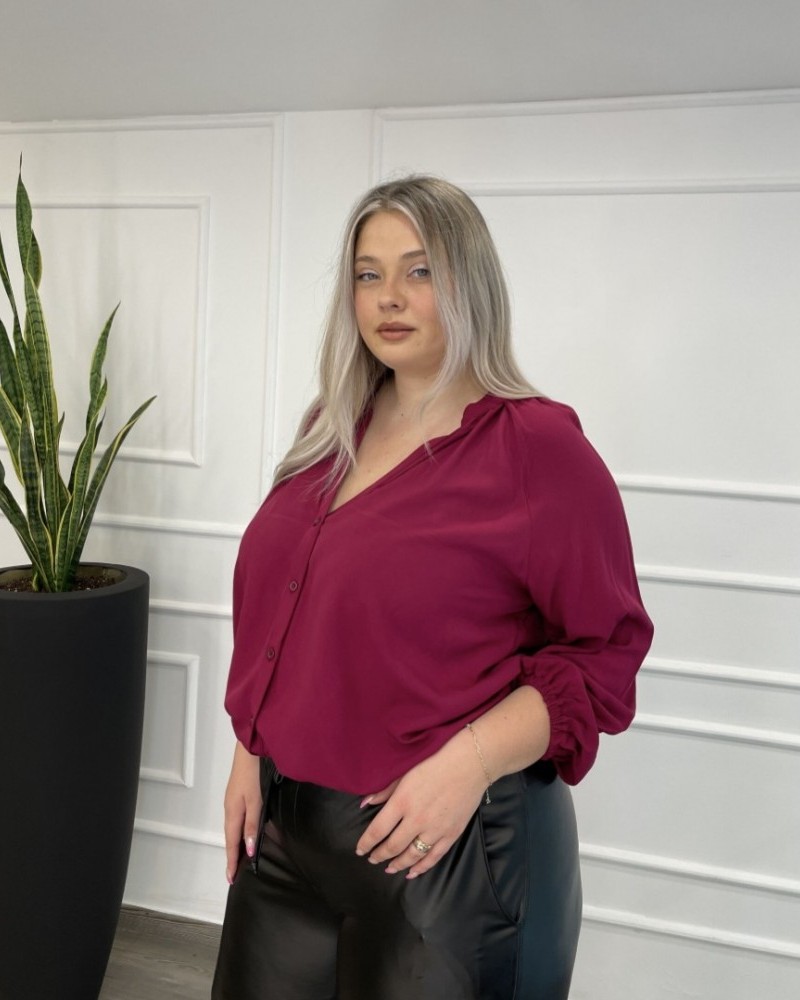 Πουκάμισο Βισκόζ Μονόχρωμο Με Μάο Γιακά Plus Size -Magenta- 28802
