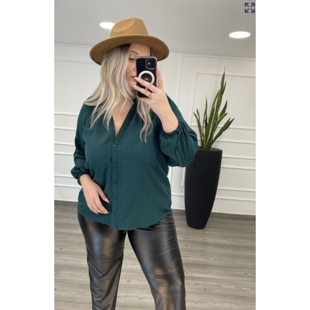 Πουκάμισο Βισκόζ Μονόχρωμο Με Μάο Γιακά Plus Size -Κυπαρισσί- 28802