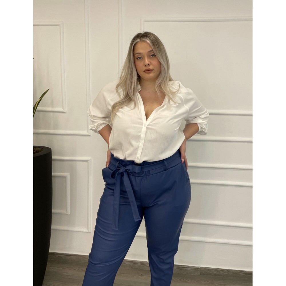 Πουκάμισο Βισκόζ Μονόχρωμο Με Μάο Γιακά Plus Size -Λευκό- 28802