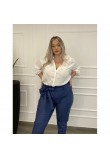 Πουκάμισο Βισκόζ Μονόχρωμο Με Μάο Γιακά Plus Size -Λευκό- 28802
