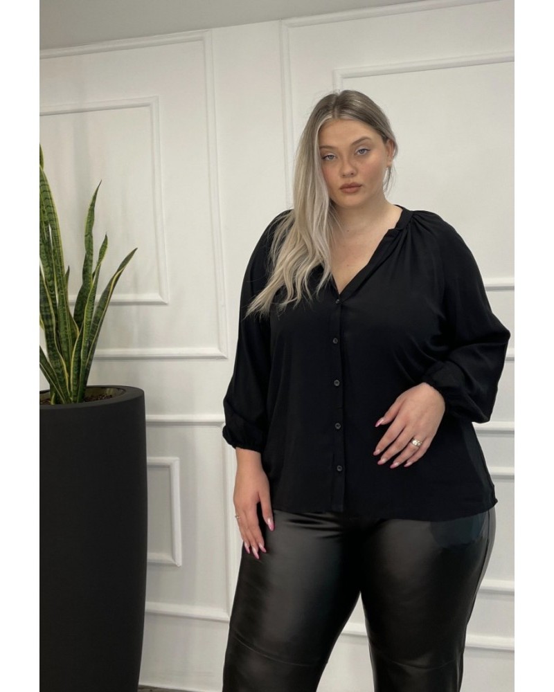 Πουκάμισο Βισκόζ Μονόχρωμο Με Μάο Γιακά Plus Size -Μαύρο- 28802