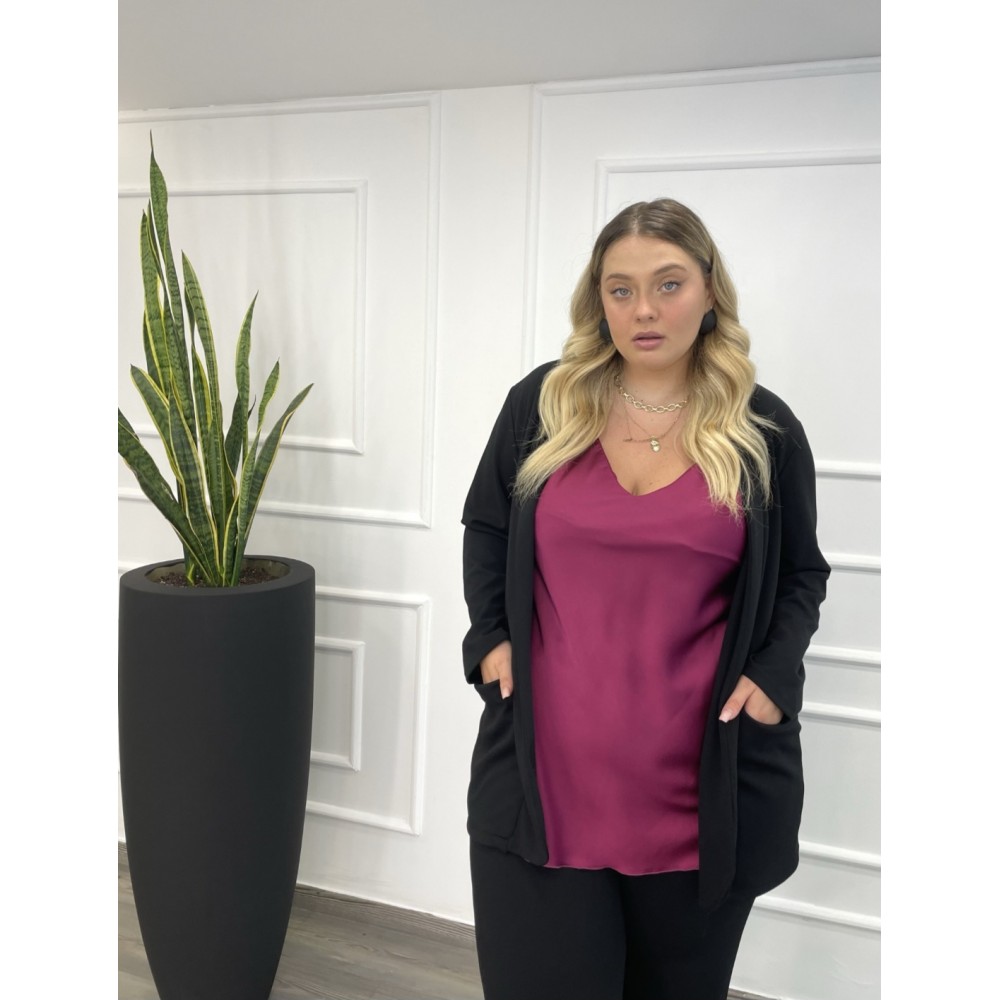 Γυναικείο Σακάκι Scuba Crepe Με Τσέπες Plus Size -Μαύρο- 28900