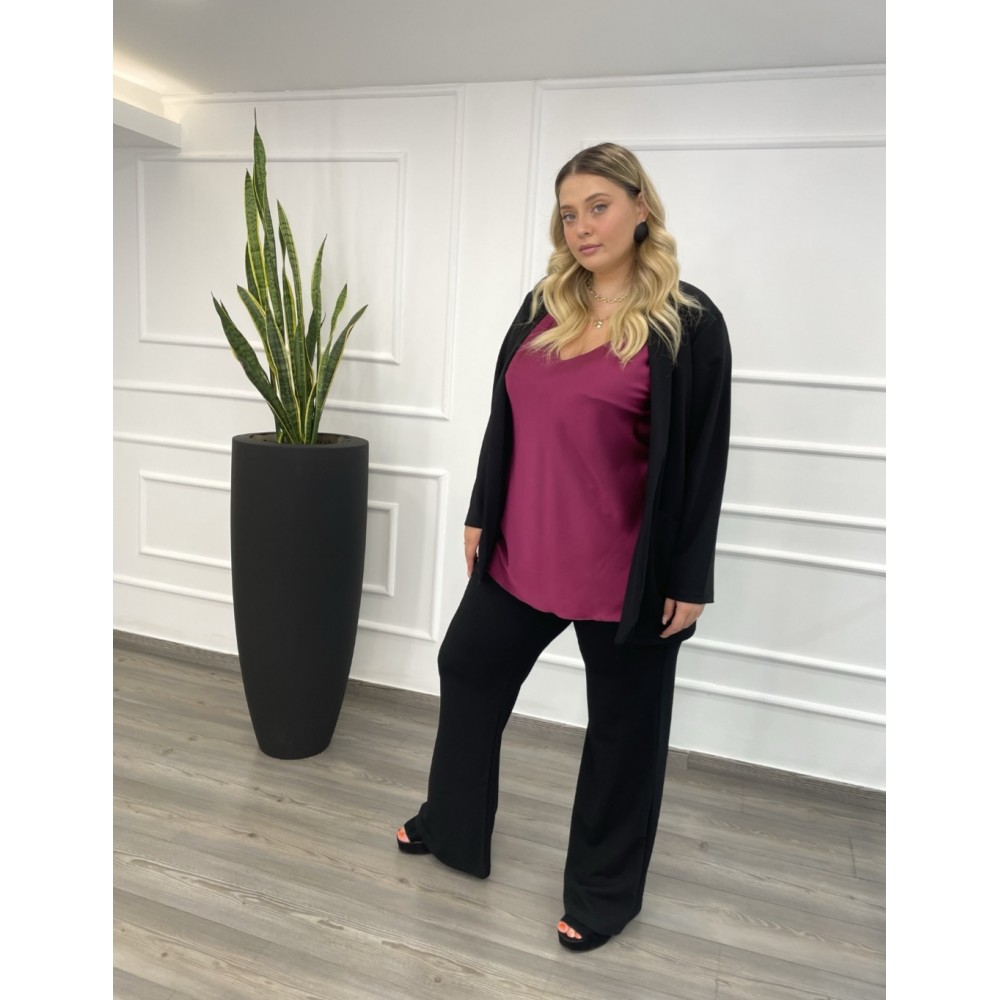 Γυναικείο Σακάκι Scuba Crepe Με Τσέπες Plus Size -Μαύρο- 28900
