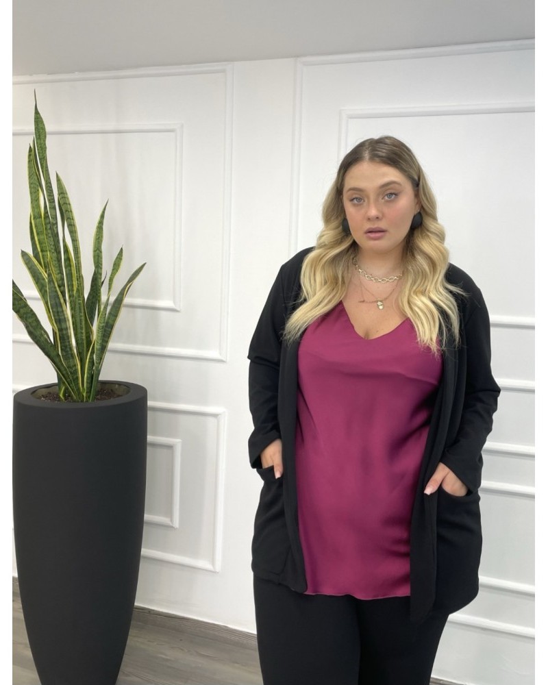 Γυναικείο Σακάκι Scuba Crepe Με Τσέπες Plus Size -Μαύρο- 28900