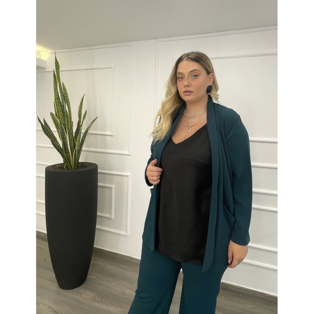 Γυναικείο Σακάκι Scuba Crepe Με Τσέπες Plus Size -Πετρόλ- 28900