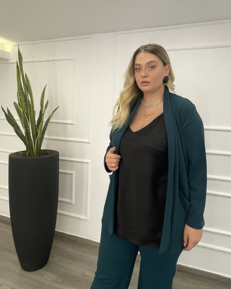 Γυναικείο Σακάκι Scuba Crepe Με Τσέπες Plus Size -Πετρόλ- 28900