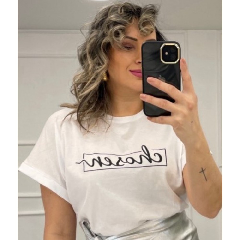Μπλούζα T-Shirt Μακό Με Τύπωμα Chosen -Λευκό- 29505