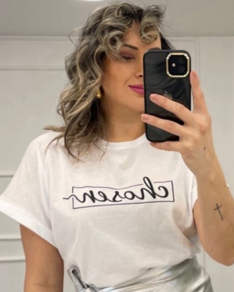 Μπλούζα T-Shirt Μακό Με Τύπωμα Chosen -Λευκό- 29505