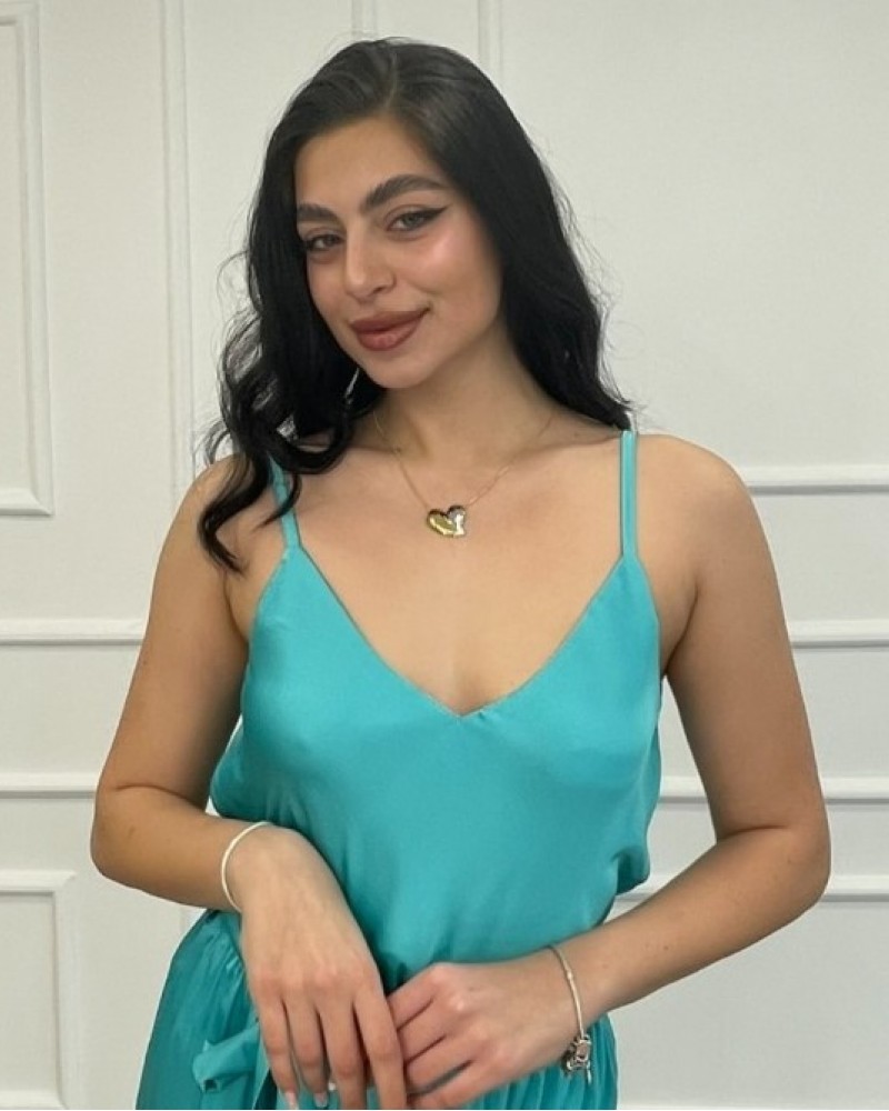 Lingerie Σατέν Με Τιράντες Αυξομείωσης -Τυρκουάζ- 29513