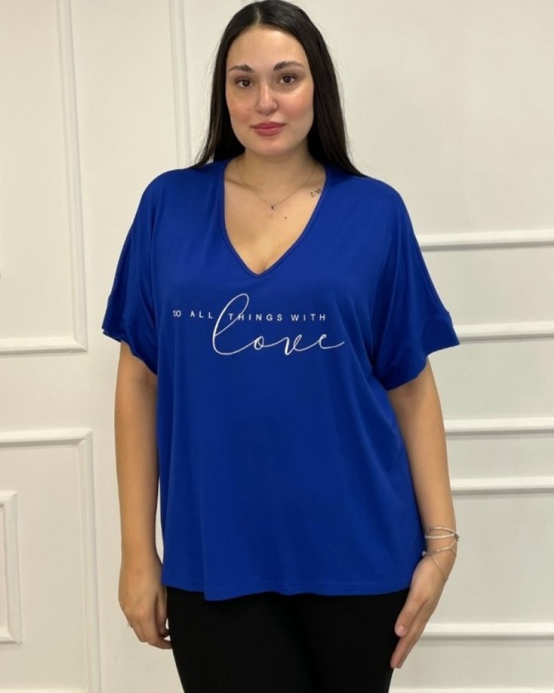 Μπλούζα Βισκόζ Με Τύπωμα Plus Size -Μπλε Ηλεκτρίκ- 29520