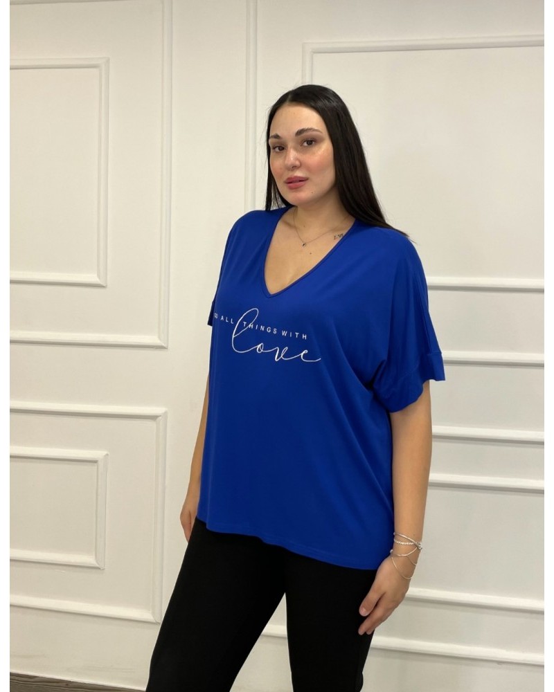 Μπλούζα Βισκόζ Με Τύπωμα Plus Size -Μπλε Ηλεκτρίκ- 29520