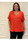 Μπλούζα Βισκόζ Με Τύπωμα Plus Size -Κοραλλί- 29520