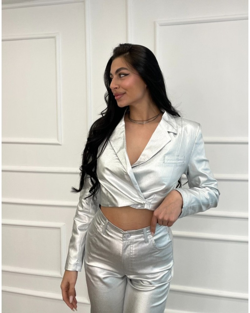 Σακάκι Jacket Κοντό Σταυρωτό -Μεταλλιζέ Ασημί- 29902