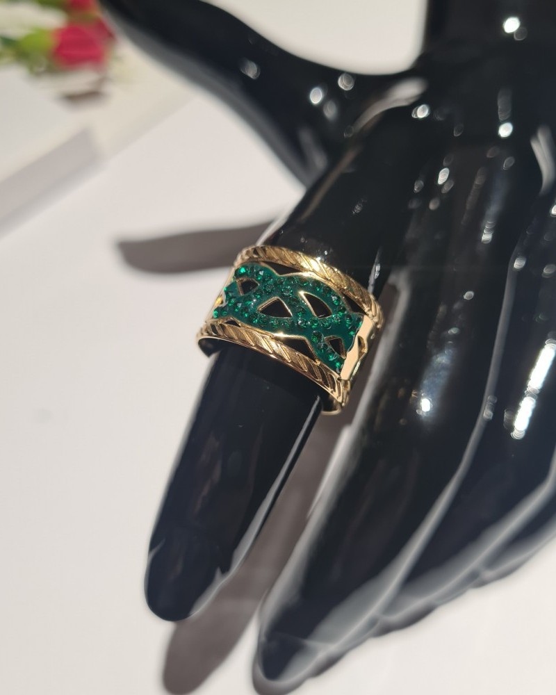 Γυναικείο Δαχτυλίδι Από Ατσάλι Πράσινο Zircon, Σε Χρώμα Χρυσαφί - 30-23-08Χ