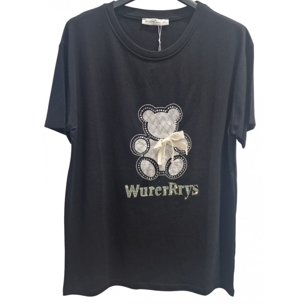 T-Shirt Μπλούζα Μακό με Τύπωμα και Στρας -Μαύρο- 3010 T-Shirt Μπλούζα Μακό με Τύπωμα και Στρας -Μαύρο- 3010