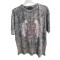 T-Shirt Μπλούζα Μακό με Rock Τύπωμα και Στρας -Γκρι- 3011