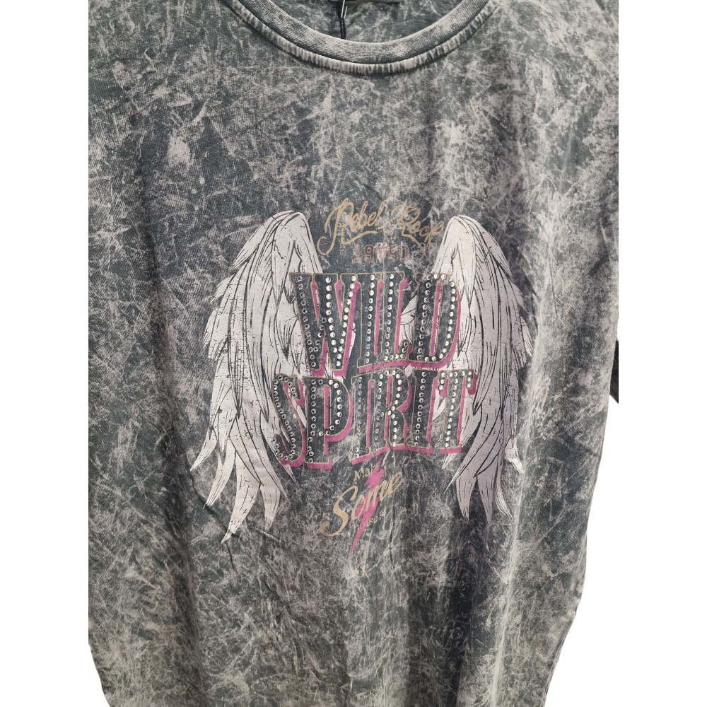 T-Shirt Μπλούζα Μακό με Rock Τύπωμα και Στρας -Γκρι- 3011 T-Shirt Μπλούζα Μακό με Rock Τύπωμα και Στρας -Γκρι- 3011