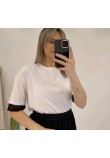 T-Shirt Μπλούζα Μακό με Δαντέλα στο Μανίκι -Λευκό- 31504Δ