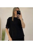 T-Shirt Μπλούζα Μακό με Δαντέλα στο Μανίκι -Μαύρο- 31504Δ