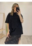 Σετ με Μπλούζα Μακό και Midi Φούστα από Δαντέλα -Μαύρο- 31532